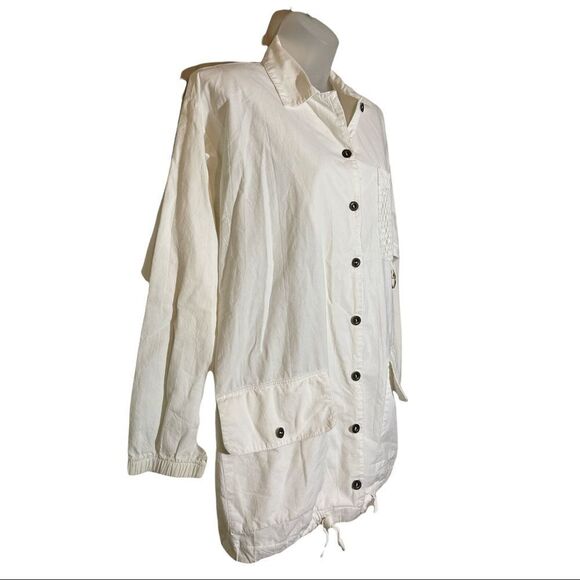 Vintage Obenna 1990s White Cotton Windbreaker Utility Jacket 3/4 Sleeves S - Picture 2 of 16
